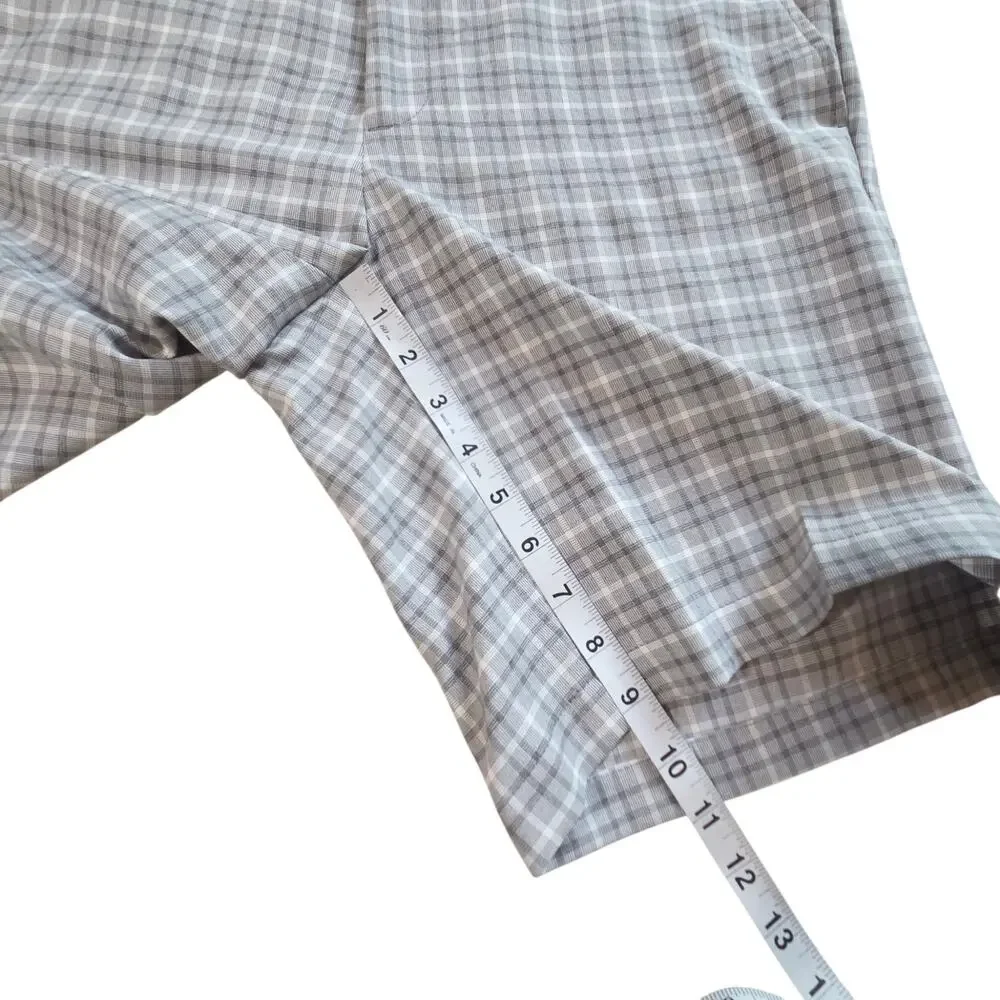 Haggar Cool 18 Pro Golf Shorts, sz 34 Gray Plaid Expandable Waistband 9
